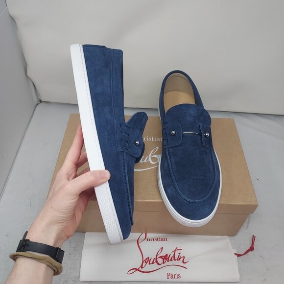 Christian Louboutin Chambeliboat Blue Suede MENS Boat Shoe - Picture 1 of 11